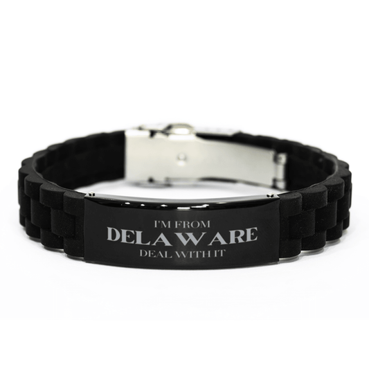 I'm from Delaware, Deal with it, Proud Delaware State Gifts, Delaware Black Glidelock Clasp Bracelet Gift Idea, Christmas Gifts for Delaware People, Coworkers, Colleague - Mallard Moon Gift Shop