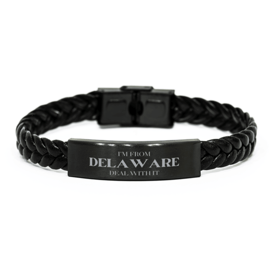I'm from Delaware, Deal with it, Proud Delaware State Gifts, Delaware Braided Leather Bracelet Gift Idea, Christmas Gifts for Delaware People, Coworkers, Colleague - Mallard Moon Gift Shop