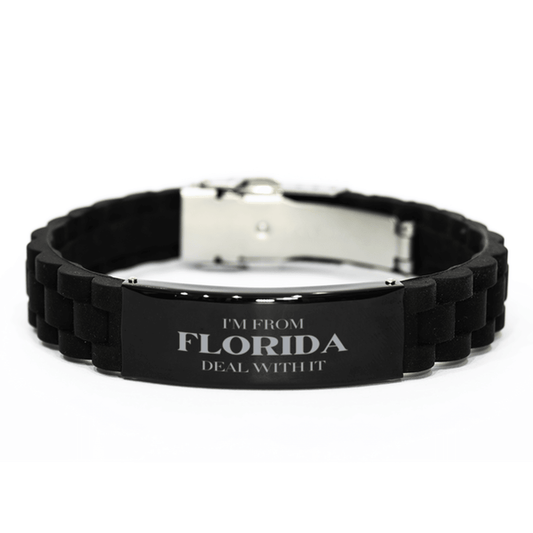 I'm from Florida, Deal with it, Proud Florida State Gifts, Florida Black Glidelock Clasp Bracelet Gift Idea, Christmas Gifts for Florida People, Coworkers, Colleague - Mallard Moon Gift Shop