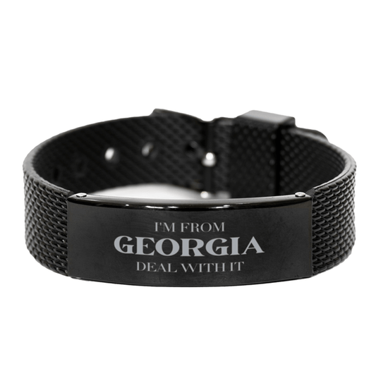 I'm from Georgia, Deal with it, Proud Georgia State Gifts, Georgia Black Shark Mesh Bracelet Gift Idea, Christmas Gifts for Georgia People, Coworkers, Colleague - Mallard Moon Gift Shop