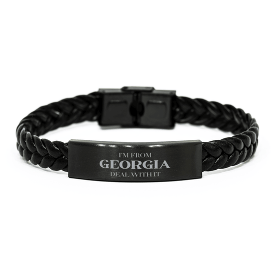 I'm from Georgia, Deal with it, Proud Georgia State Gifts, Georgia Braided Leather Bracelet Gift Idea, Christmas Gifts for Georgia People, Coworkers, Colleague - Mallard Moon Gift Shop