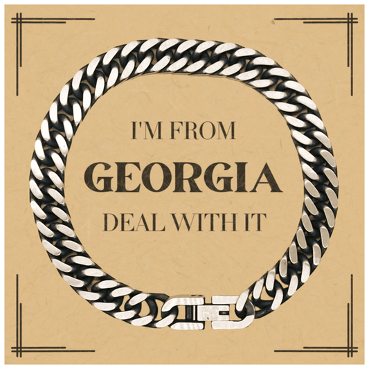 I'm from Georgia, Deal with it, Proud Georgia State Gifts, Georgia Cuban Link Chain Bracelet Gift Idea, Christmas Gifts for Georgia People, Coworkers, Colleague - Mallard Moon Gift Shop