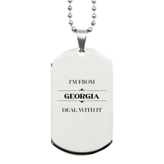 I'm from Georgia, Deal with it, Proud Georgia State Gifts, Georgia Silver Dog Tag Gift Idea, Christmas Gifts for Georgia People, Coworkers, Colleague - Mallard Moon Gift Shop