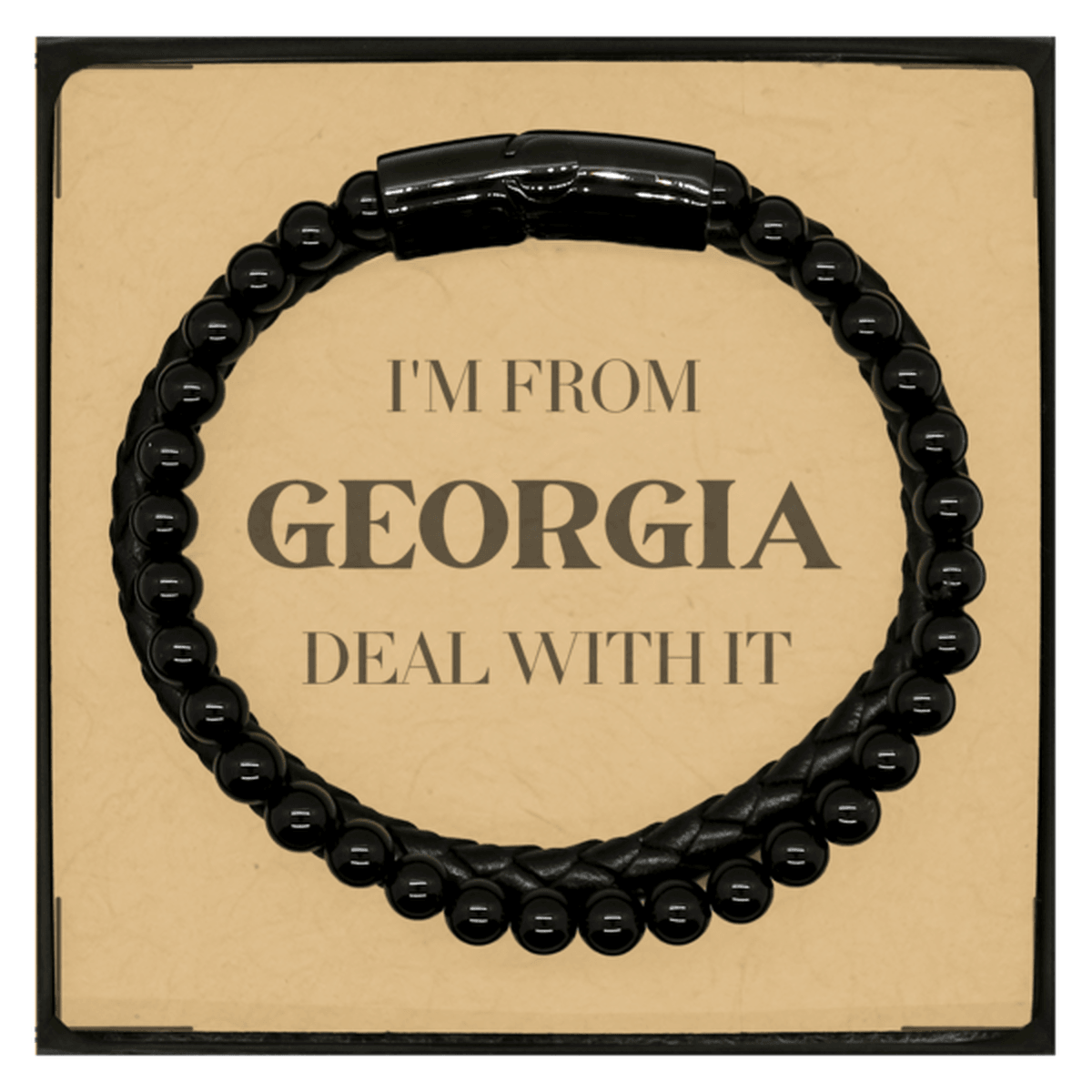 I'm from Georgia, Deal with it, Proud Georgia State Gifts, Georgia Stone Leather Bracelets Gift Idea, Christmas Gifts for Georgia People, Coworkers, Colleague - Mallard Moon Gift Shop