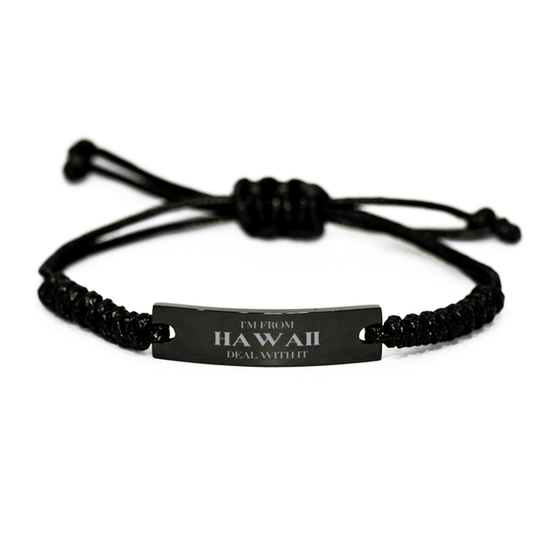 I'm from Hawaii, Deal with it, Proud Hawaii State Gifts, Hawaii Black Rope Bracelet Gift Idea, Christmas Gifts for Hawaii People, Coworkers, Colleague - Mallard Moon Gift Shop