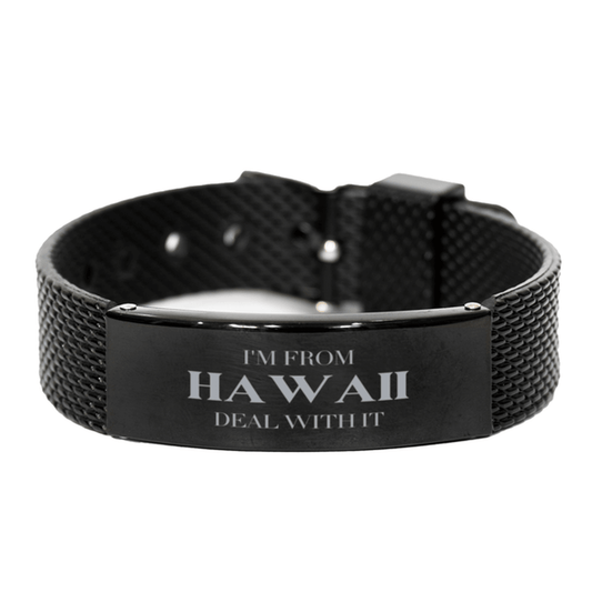 I'm from Hawaii, Deal with it, Proud Hawaii State Gifts, Hawaii Black Shark Mesh Bracelet Gift Idea, Christmas Gifts for Hawaii People, Coworkers, Colleague - Mallard Moon Gift Shop