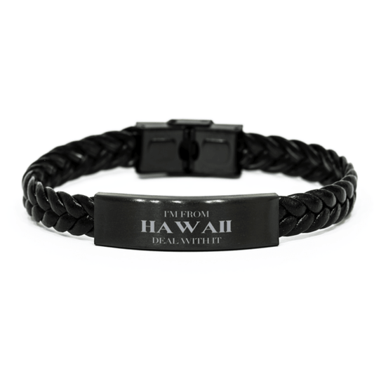 I'm from Hawaii, Deal with it, Proud Hawaii State Gifts, Hawaii Braided Leather Bracelet Gift Idea, Christmas Gifts for Hawaii People, Coworkers, Colleague - Mallard Moon Gift Shop
