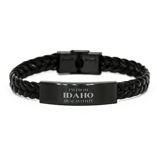 I'm from Idaho, Deal with it, Proud Idaho State Gifts, Idaho Braided Leather Bracelet Gift Idea, Christmas Gifts for Idaho People, Coworkers, Colleague - Mallard Moon Gift Shop