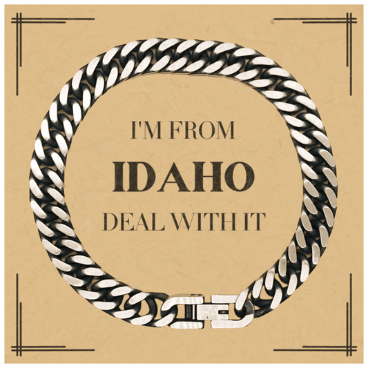 I'm from Idaho, Deal with it, Proud Idaho State Gifts, Idaho Cuban Link Chain Bracelet Gift Idea, Christmas Gifts for Idaho People, Coworkers, Colleague - Mallard Moon Gift Shop