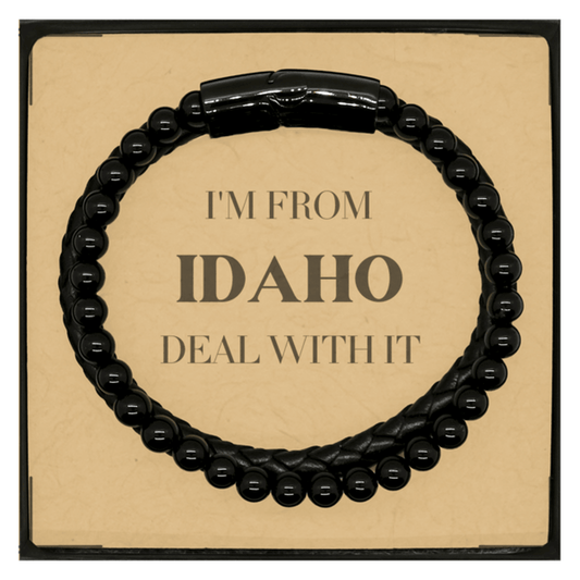 I'm from Idaho, Deal with it, Proud Idaho State Gifts, Idaho Stone Leather Bracelets Gift Idea, Christmas Gifts for Idaho People, Coworkers, Colleague - Mallard Moon Gift Shop