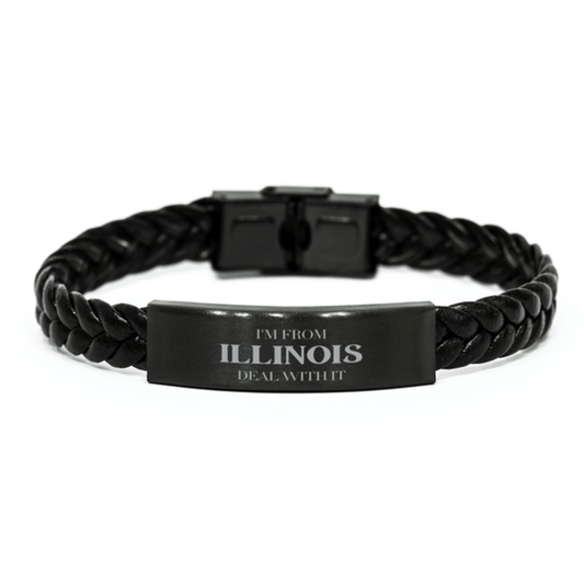 I'm from Illinois, Deal with it, Proud Illinois State Gifts, Illinois Braided Leather Bracelet Gift Idea, Christmas Gifts for Illinois People, Coworkers, Colleague - Mallard Moon Gift Shop