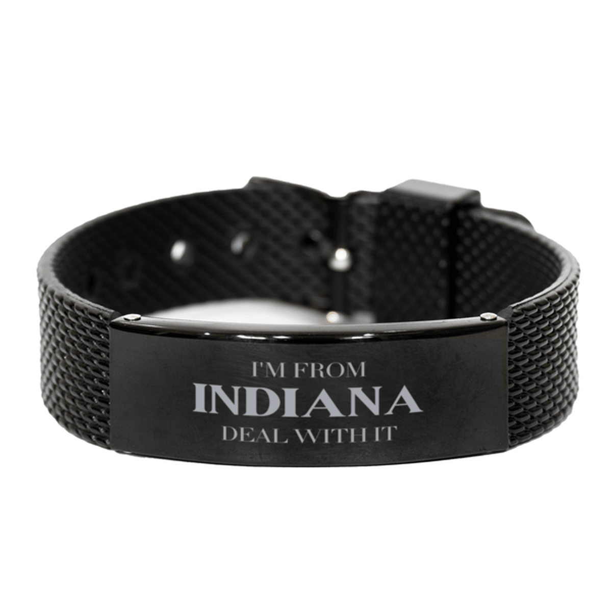 I'm from Indiana, Deal with it, Proud Indiana State Gifts, Indiana Black Shark Mesh Bracelet Gift Idea, Christmas Gifts for Indiana People, Coworkers, Colleague - Mallard Moon Gift Shop