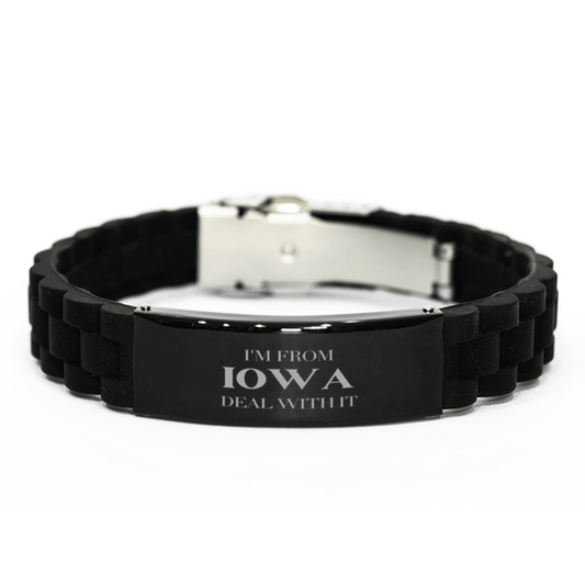 I'm from Iowa, Deal with it, Proud Iowa State Gifts, Iowa Black Glidelock Clasp Bracelet Gift Idea, Christmas Gifts for Iowa People, Coworkers, Colleague - Mallard Moon Gift Shop