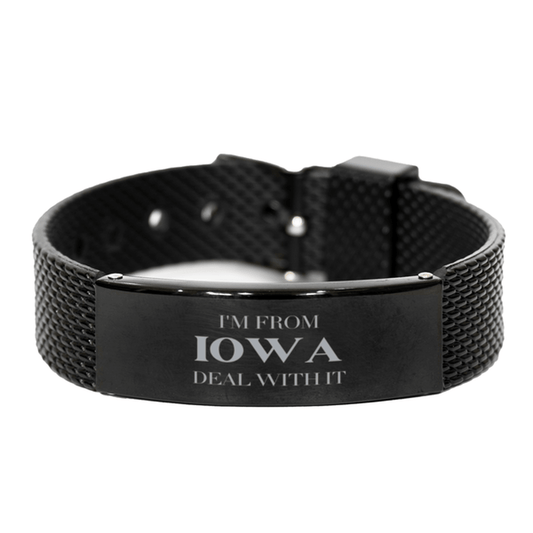 I'm from Iowa, Deal with it, Proud Iowa State Gifts, Iowa Black Shark Mesh Bracelet Gift Idea, Christmas Gifts for Iowa People, Coworkers, Colleague - Mallard Moon Gift Shop