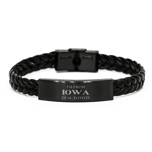 I'm from Iowa, Deal with it, Proud Iowa State Gifts, Iowa Braided Leather Bracelet Gift Idea, Christmas Gifts for Iowa People, Coworkers, Colleague - Mallard Moon Gift Shop