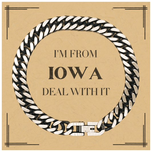 I'm from Iowa, Deal with it, Proud Iowa State Gifts, Iowa Cuban Link Chain Bracelet Gift Idea, Christmas Gifts for Iowa People, Coworkers, Colleague - Mallard Moon Gift Shop