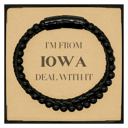 I'm from Iowa, Deal with it, Proud Iowa State Gifts, Iowa Stone Leather Bracelets Gift Idea, Christmas Gifts for Iowa People, Coworkers, Colleague - Mallard Moon Gift Shop