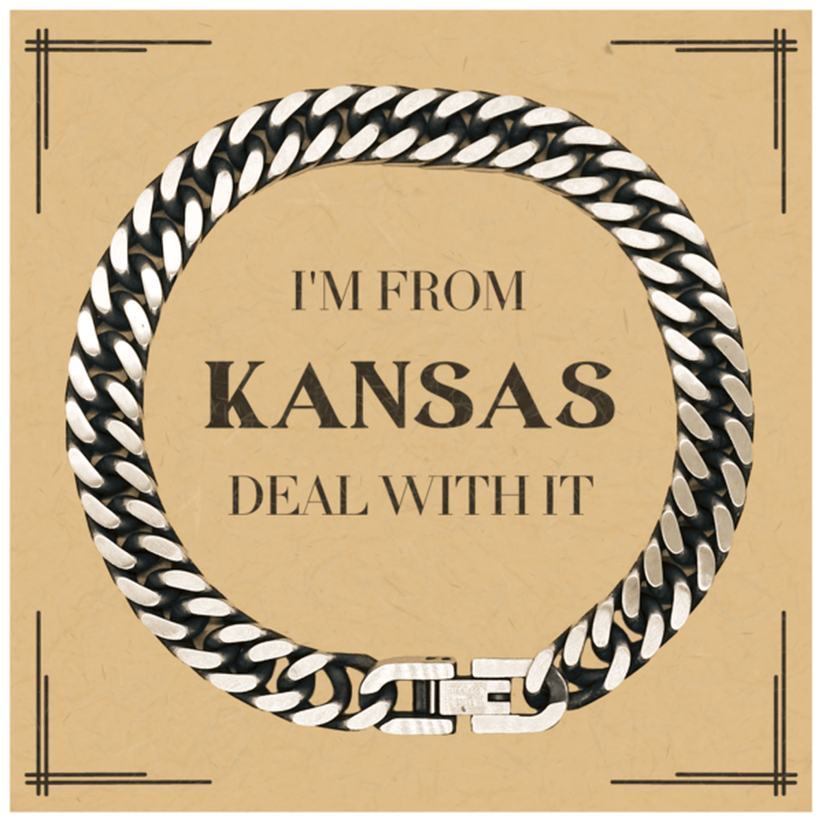 I'm from Kansas, Deal with it, Proud Kansas State Gifts, Kansas Cuban Link Chain Bracelet Gift Idea, Christmas Gifts for Kansas People, Coworkers, Colleague - Mallard Moon Gift Shop