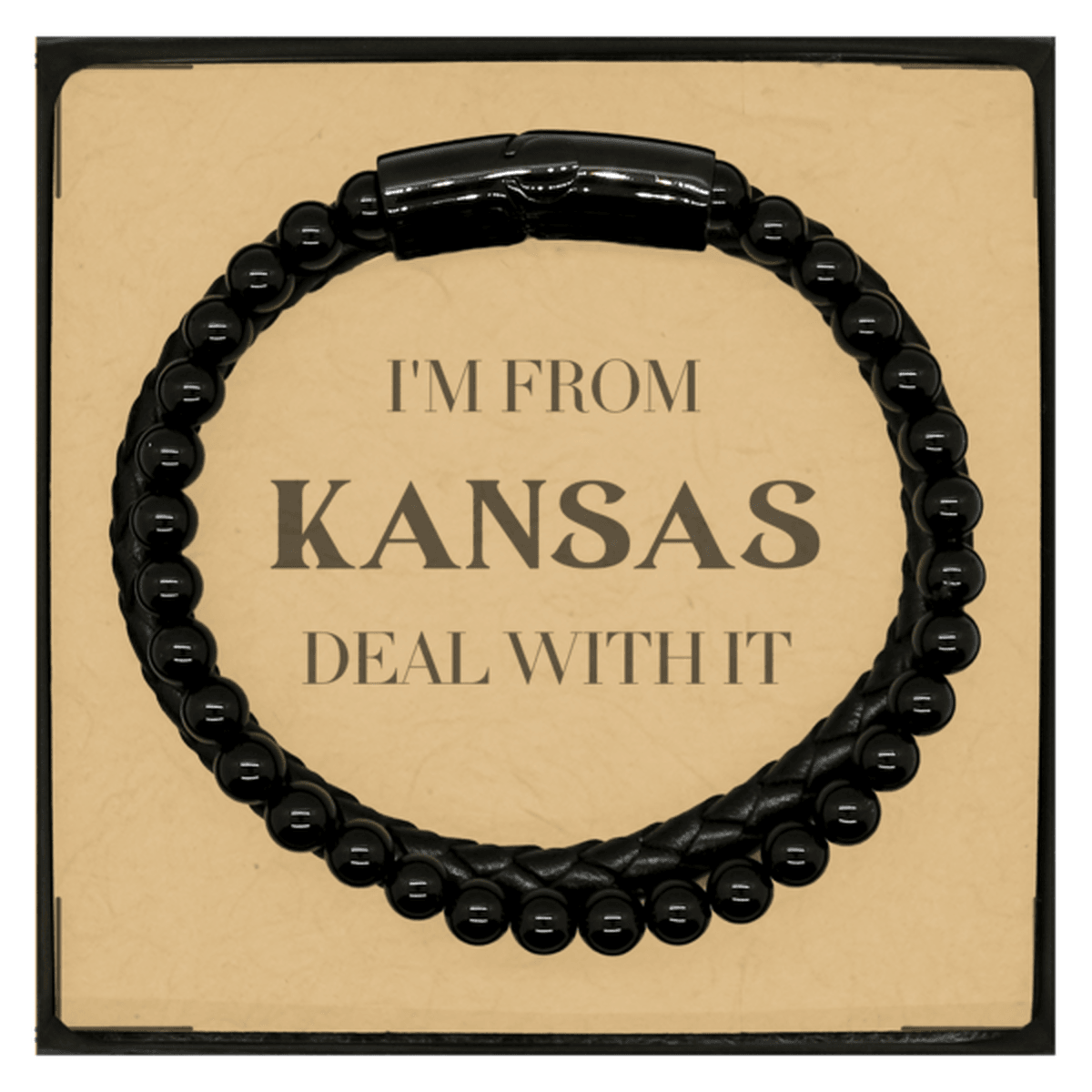 I'm from Kansas, Deal with it, Proud Kansas State Gifts, Kansas Stone Leather Bracelets Gift Idea, Christmas Gifts for Kansas People, Coworkers, Colleague - Mallard Moon Gift Shop