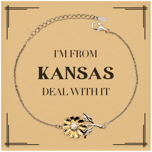 I'm from Kansas, Deal with it, Proud Kansas State Gifts, Kansas Sunflower Bracelet Gift Idea, Christmas Gifts for Kansas People, Coworkers, Colleague - Mallard Moon Gift Shop