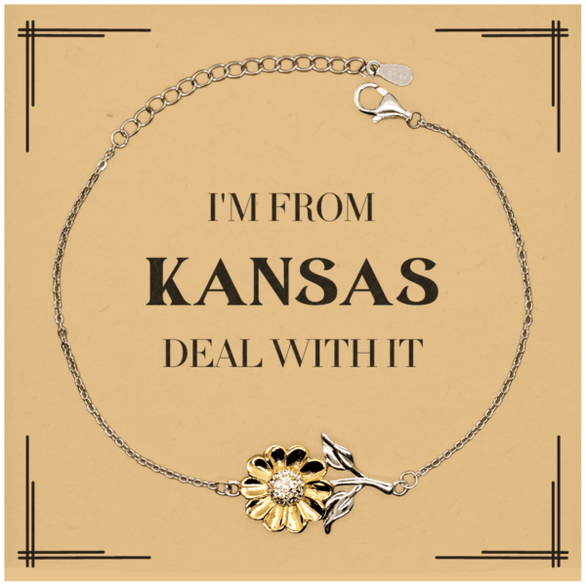 I'm from Kansas, Deal with it, Proud Kansas State Gifts, Kansas Sunflower Bracelet Gift Idea, Christmas Gifts for Kansas People, Coworkers, Colleague - Mallard Moon Gift Shop