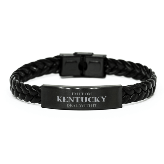 I'm from Kentucky, Deal with it, Proud Kentucky State Gifts, Kentucky Braided Leather Bracelet Gift Idea, Christmas Gifts for Kentucky People, Coworkers, Colleague - Mallard Moon Gift Shop