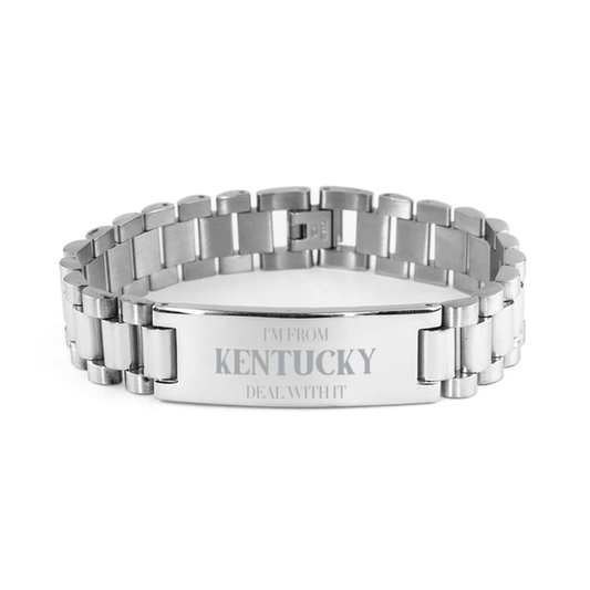I'm from Kentucky, Deal with it, Proud Kentucky State Gifts, Kentucky Ladder Stainless Steel Bracelet Gift Idea, Christmas Gifts for Kentucky People, Coworkers, Colleague - Mallard Moon Gift Shop
