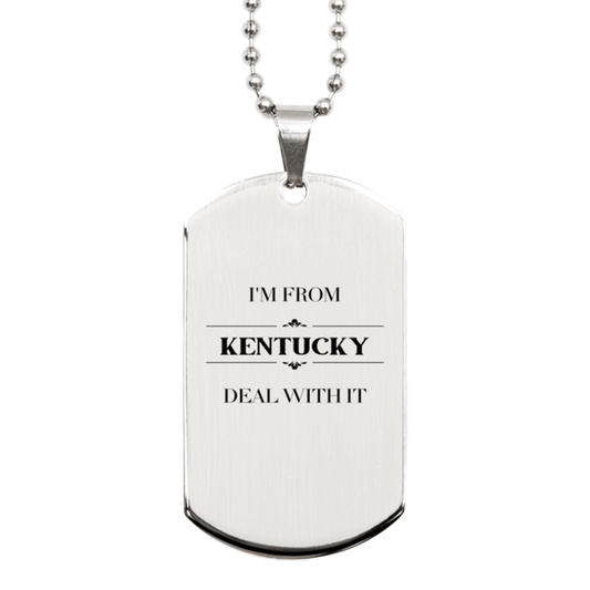 I'm from Kentucky, Deal with it, Proud Kentucky State Gifts, Kentucky Silver Dog Tag Gift Idea, Christmas Gifts for Kentucky People, Coworkers, Colleague - Mallard Moon Gift Shop