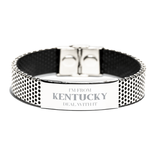 I'm from Kentucky, Deal with it, Proud Kentucky State Gifts, Kentucky Stainless Steel Bracelet Gift Idea, Christmas Gifts for Kentucky People, Coworkers, Colleague - Mallard Moon Gift Shop