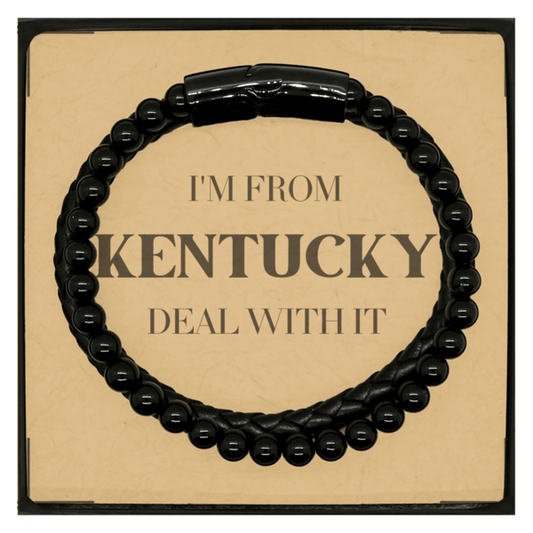 I'm from Kentucky, Deal with it, Proud Kentucky State Gifts, Kentucky Stone Leather Bracelets Gift Idea, Christmas Gifts for Kentucky People, Coworkers, Colleague - Mallard Moon Gift Shop