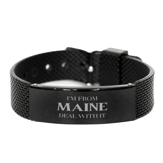 I'm from Maine, Deal with it, Proud Maine State Gifts, Maine Black Shark Mesh Bracelet Gift Idea, Christmas Gifts for Maine People, Coworkers, Colleague - Mallard Moon Gift Shop