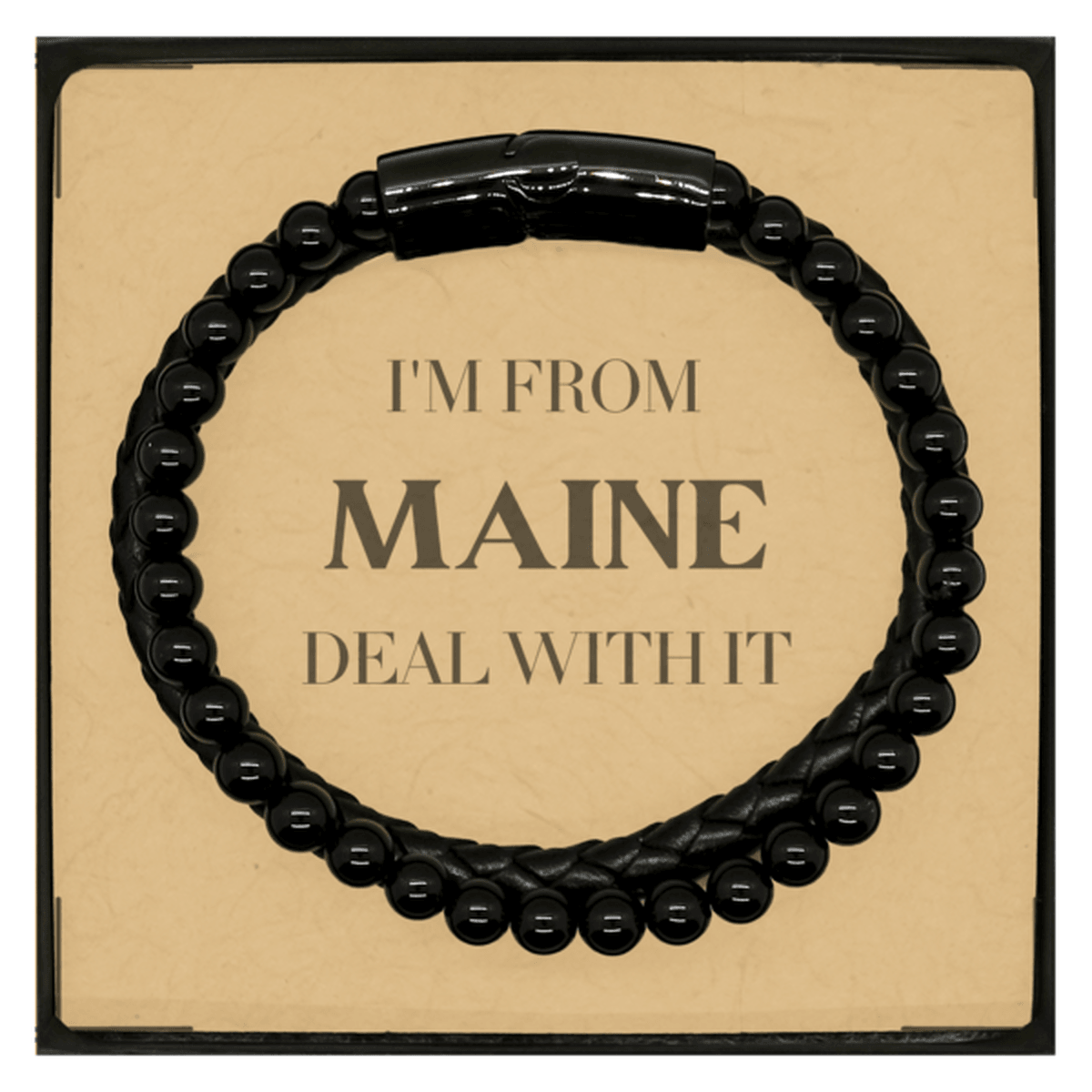 I'm from Maine, Deal with it, Proud Maine State Gifts, Maine Stone Leather Bracelets Gift Idea, Christmas Gifts for Maine People, Coworkers, Colleague - Mallard Moon Gift Shop