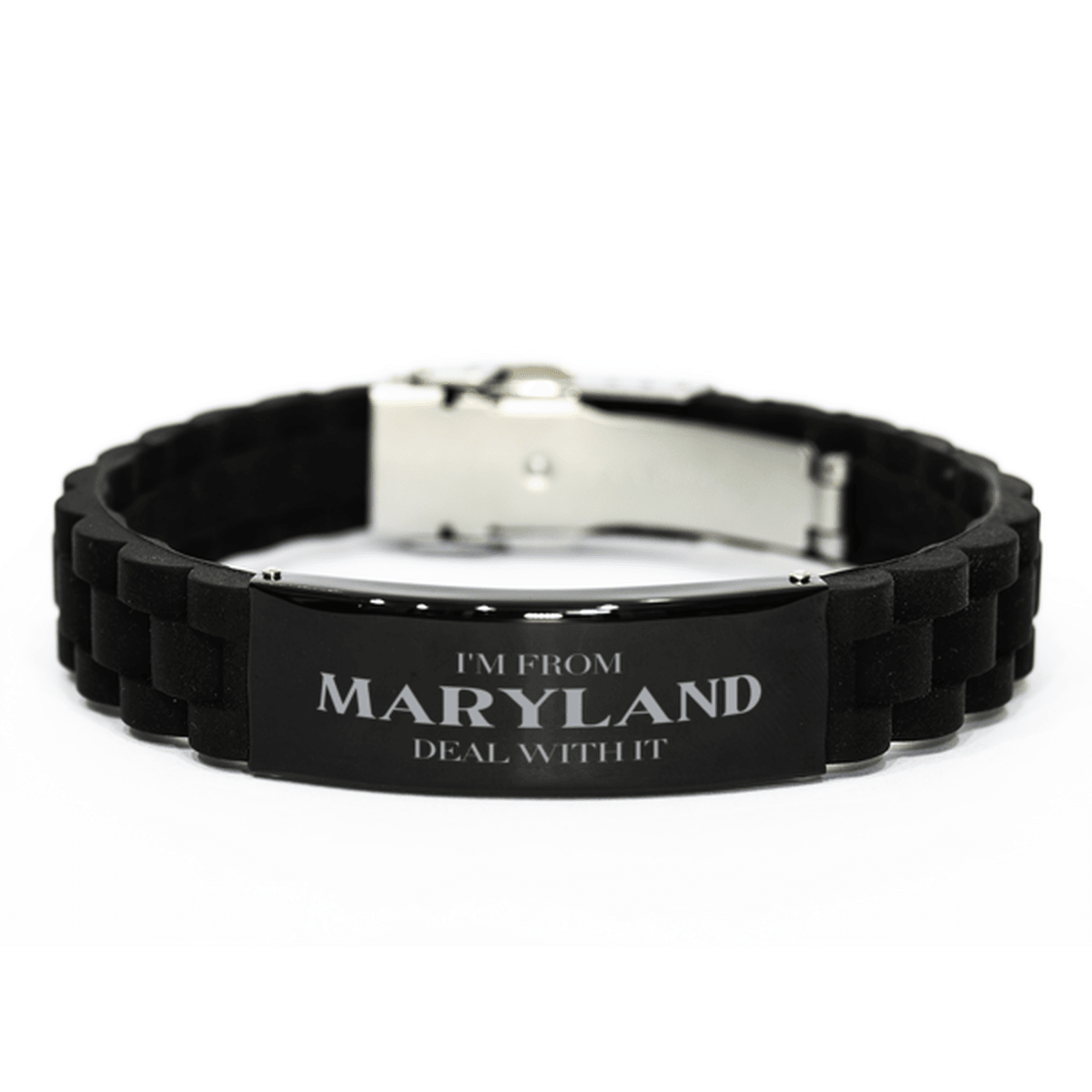 I'm from Maryland, Deal with it, Proud Maryland State Gifts, Maryland Black Glidelock Clasp Bracelet Gift Idea, Christmas Gifts for Maryland People, Coworkers, Colleague - Mallard Moon Gift Shop