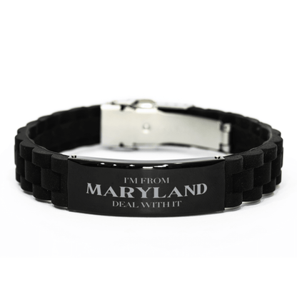 I'm from Maryland, Deal with it, Proud Maryland State Gifts, Maryland Black Glidelock Clasp Bracelet Gift Idea, Christmas Gifts for Maryland People, Coworkers, Colleague - Mallard Moon Gift Shop