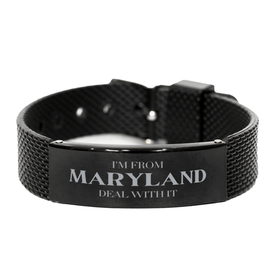 I'm from Maryland, Deal with it, Proud Maryland State Gifts, Maryland Black Shark Mesh Bracelet Gift Idea, Christmas Gifts for Maryland People, Coworkers, Colleague - Mallard Moon Gift Shop
