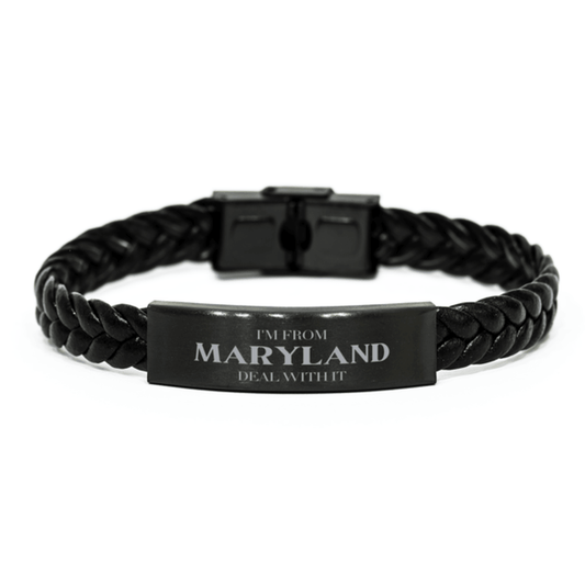 I'm from Maryland, Deal with it, Proud Maryland State Gifts, Maryland Braided Leather Bracelet Gift Idea, Christmas Gifts for Maryland People, Coworkers, Colleague - Mallard Moon Gift Shop