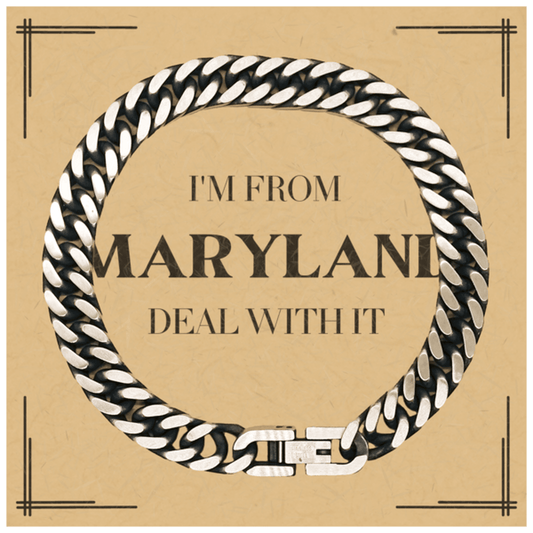 I'm from Maryland, Deal with it, Proud Maryland State Gifts, Maryland Cuban Link Chain Bracelet Gift Idea, Christmas Gifts for Maryland People, Coworkers, Colleague - Mallard Moon Gift Shop