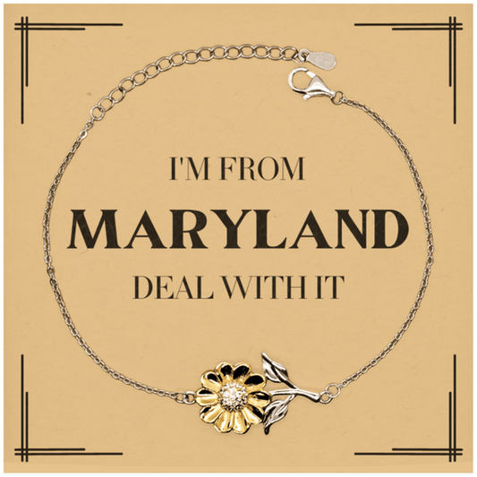 I'm from Maryland, Deal with it, Proud Maryland State Gifts, Maryland Sunflower Bracelet Gift Idea, Christmas Gifts for Maryland People, Coworkers, Colleague - Mallard Moon Gift Shop