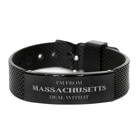 I'm from Massachusetts, Deal with it, Proud Massachusetts State Gifts, Massachusetts Black Shark Mesh Bracelet Gift Idea, Christmas Gifts for Massachusetts People, Coworkers, Colleague - Mallard Moon Gift Shop