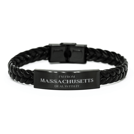 I'm from Massachusetts, Deal with it, Proud Massachusetts State Gifts, Massachusetts Braided Leather Bracelet Gift Idea, Christmas Gifts for Massachusetts People, Coworkers, Colleague - Mallard Moon Gift Shop