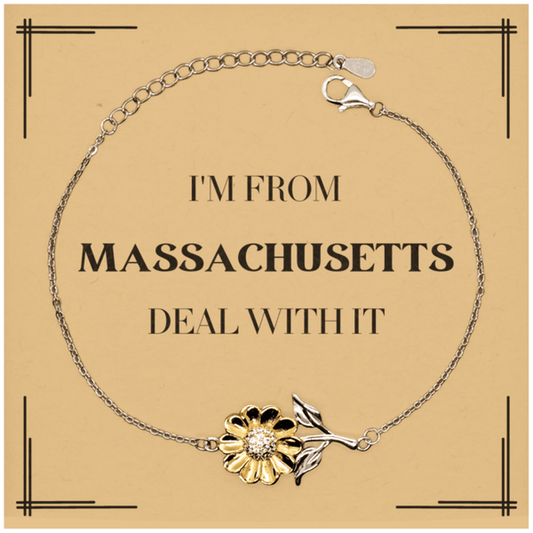 I'm from Massachusetts, Deal with it, Proud Massachusetts State Gifts, Massachusetts Sunflower Bracelet Gift Idea, Christmas Gifts for Massachusetts People, Coworkers, Colleague - Mallard Moon Gift Shop
