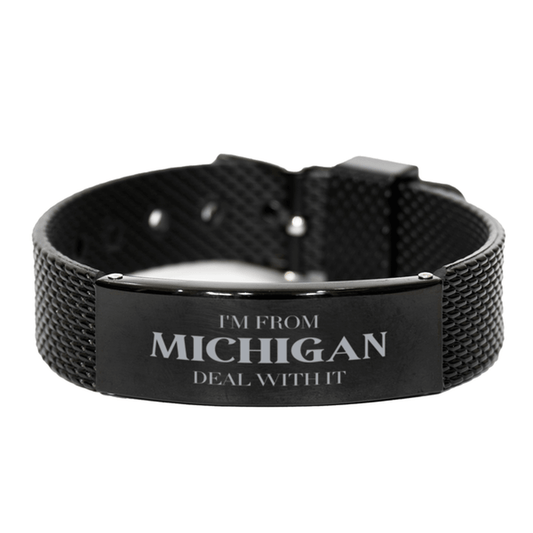 I'm from Michigan, Deal with it, Proud Michigan State Gifts, Michigan Black Shark Mesh Bracelet Gift Idea, Christmas Gifts for Michigan People, Coworkers, Colleague - Mallard Moon Gift Shop