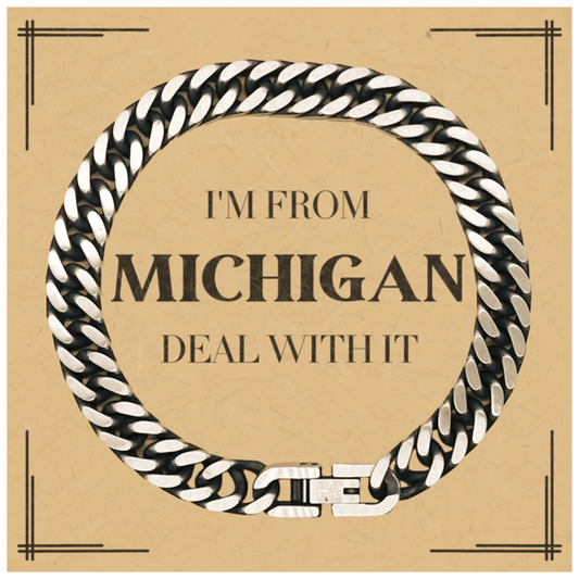 I'm from Michigan, Deal with it, Proud Michigan State Gifts, Michigan Cuban Link Chain Bracelet Gift Idea, Christmas Gifts for Michigan People, Coworkers, Colleague - Mallard Moon Gift Shop