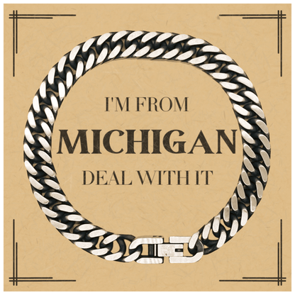 I'm from Michigan, Deal with it, Proud Michigan State Gifts, Michigan Cuban Link Chain Bracelet Gift Idea, Christmas Gifts for Michigan People, Coworkers, Colleague - Mallard Moon Gift Shop