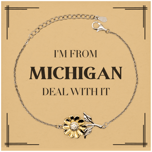 I'm from Michigan, Deal with it, Proud Michigan State Gifts, Michigan Sunflower Bracelet Gift Idea, Christmas Gifts for Michigan People, Coworkers, Colleague - Mallard Moon Gift Shop