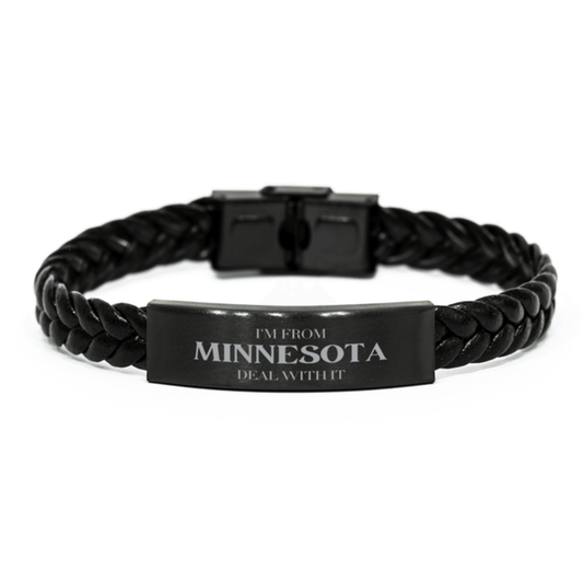 I'm from Minnesota, Deal with it, Proud Minnesota State Gifts, Minnesota Braided Leather Bracelet Gift Idea, Christmas Gifts for Minnesota People, Coworkers, Colleague - Mallard Moon Gift Shop