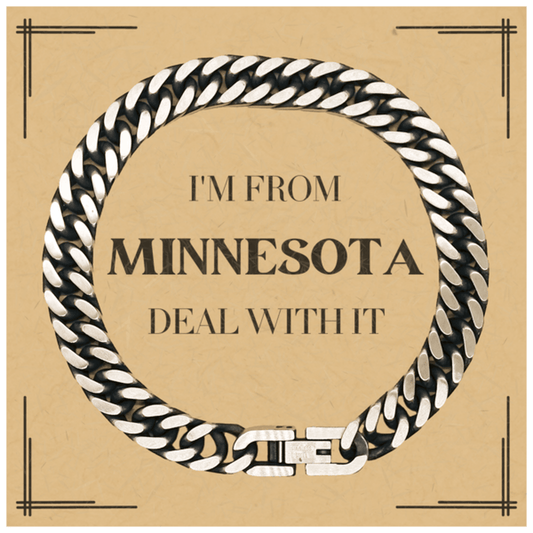 I'm from Minnesota, Deal with it, Proud Minnesota State Gifts, Minnesota Cuban Link Chain Bracelet Gift Idea, Christmas Gifts for Minnesota People, Coworkers, Colleague - Mallard Moon Gift Shop