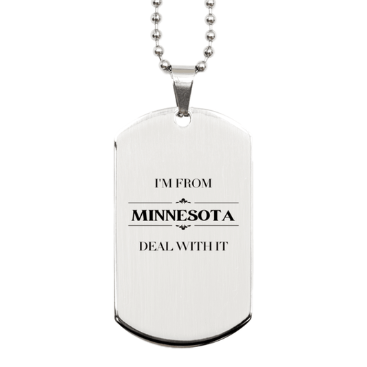 I'm from Minnesota, Deal with it, Proud Minnesota State Gifts, Minnesota Silver Dog Tag Gift Idea, Christmas Gifts for Minnesota People, Coworkers, Colleague - Mallard Moon Gift Shop