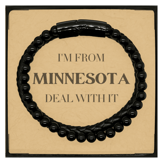 I'm from Minnesota, Deal with it, Proud Minnesota State Gifts, Minnesota Stone Leather Bracelets Gift Idea, Christmas Gifts for Minnesota People, Coworkers, Colleague - Mallard Moon Gift Shop