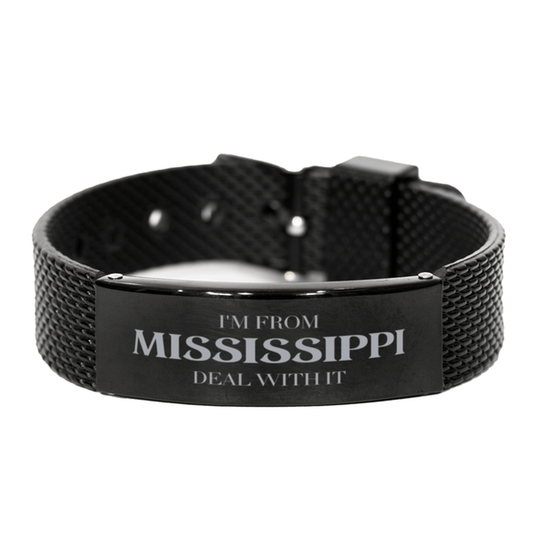 I'm from Mississippi, Deal with it, Proud Mississippi State Gifts, Mississippi Black Shark Mesh Bracelet Gift Idea, Christmas Gifts for Mississippi People, Coworkers, Colleague - Mallard Moon Gift Shop